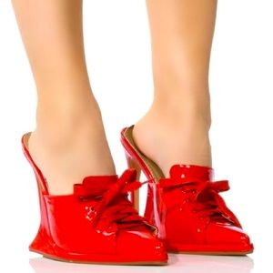 Red Hot Chili Patent Leather Heel Mules